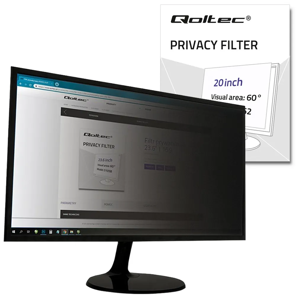 Filtr prywatyzujący Qoltec 20 cali – Twoja tarcza ochronna dla danych i wzroku