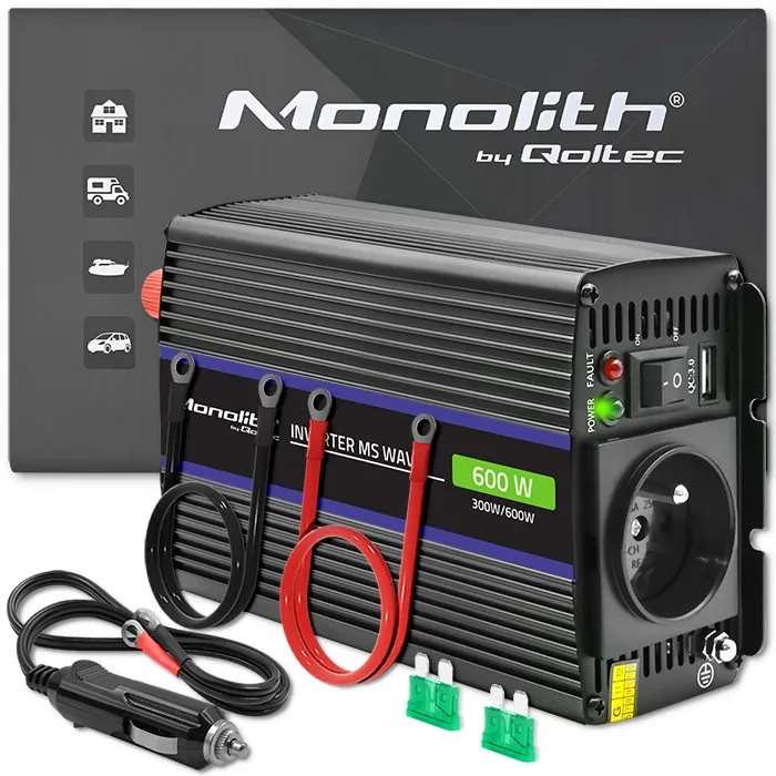 Przetwornica napięcia Qoltec Monolith 600 MS Wave - niezawodna energia w każdym miejscu