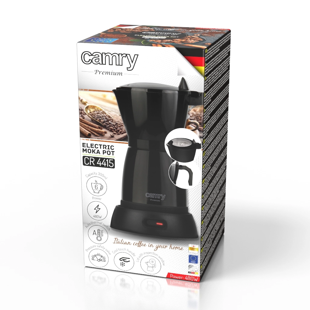 Odkryj smak doskonałego espresso z elektryczną kawiarką Camry CR 4415B - idealna do domu i na podróż