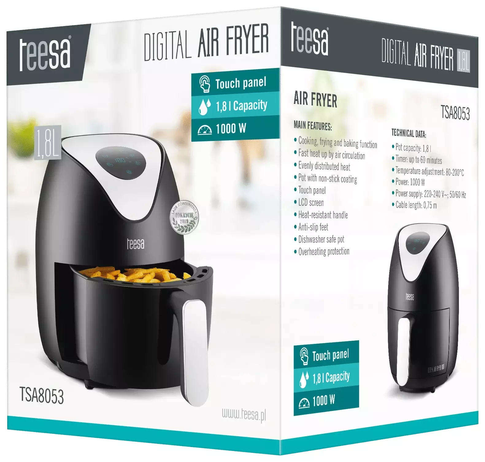 Zdrowe gotowanie bez tłuszczu - odkryj nowoczesną frytkownicę beztłuszczową Teesa Digital Air Fryer 1,8L